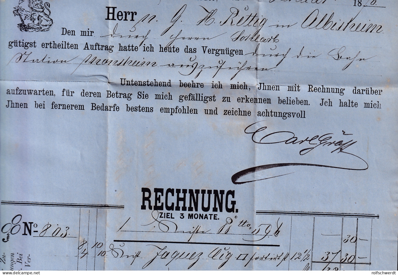 Zuffer 1 Gr. Auf Firmenrechnung Mit K2 CREUZNACH 29.1. Nach Albisheim - Other & Unclassified