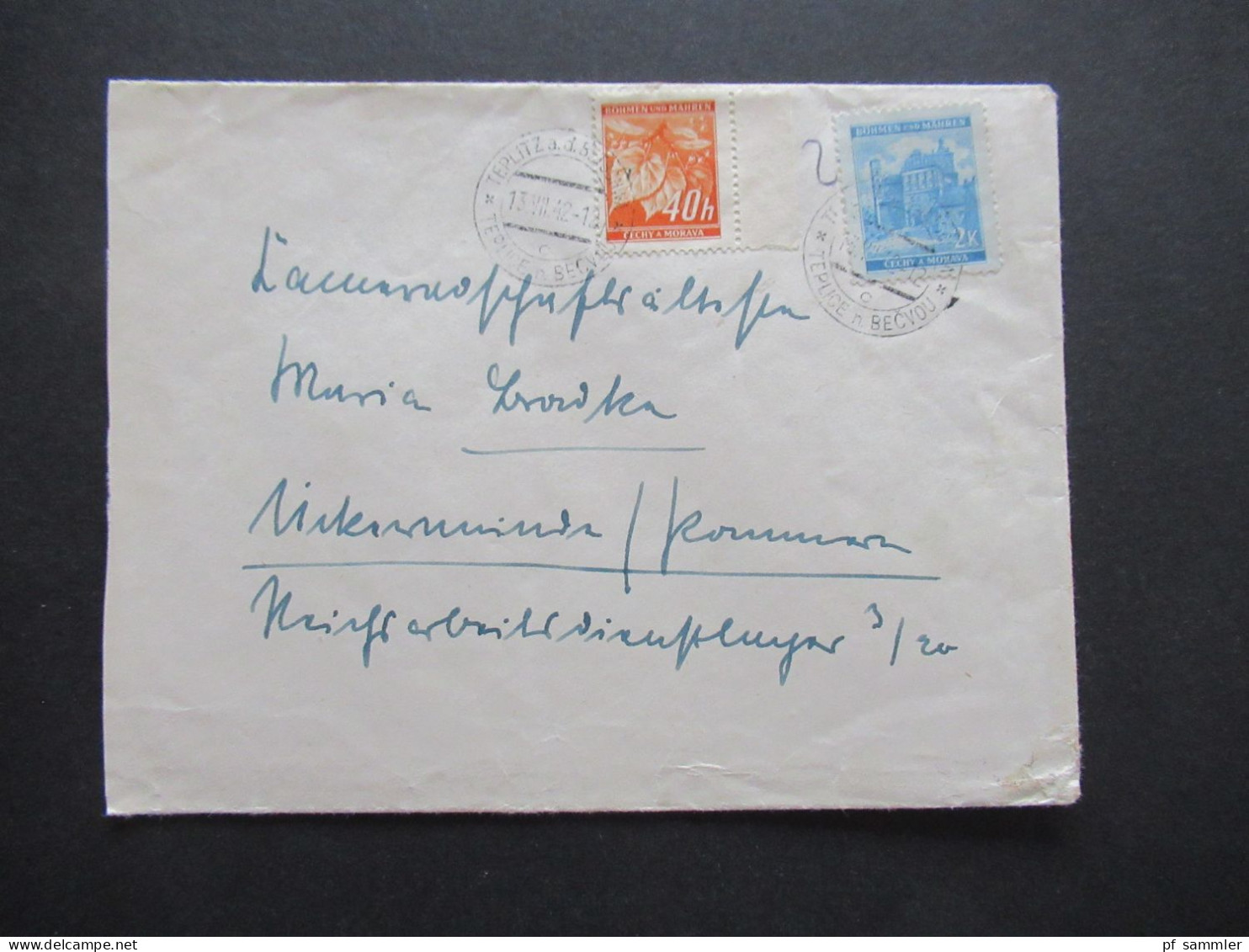 Böhmen Und Mähren 1942 MiF 1x Randstück Rechts Stempel Teplitz A.d.Betschwa / Teplice - Covers & Documents