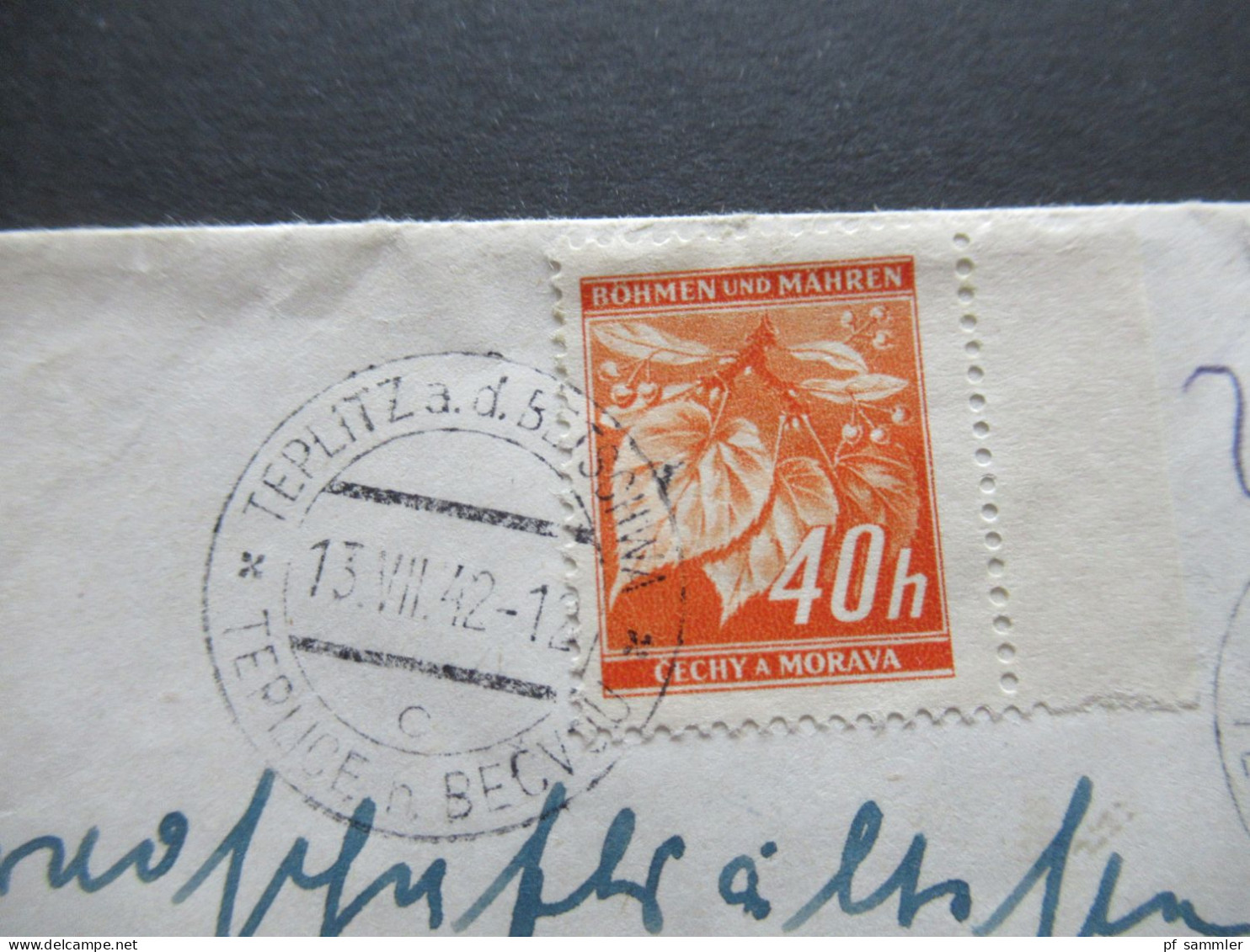 Böhmen Und Mähren 1942 MiF 1x Randstück Rechts Stempel Teplitz A.d.Betschwa / Teplice - Storia Postale