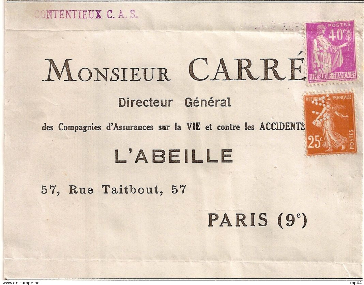 1E9 --- Assurances L'ABEILLE EMA Et Perforation VA Thème - Storia Postale