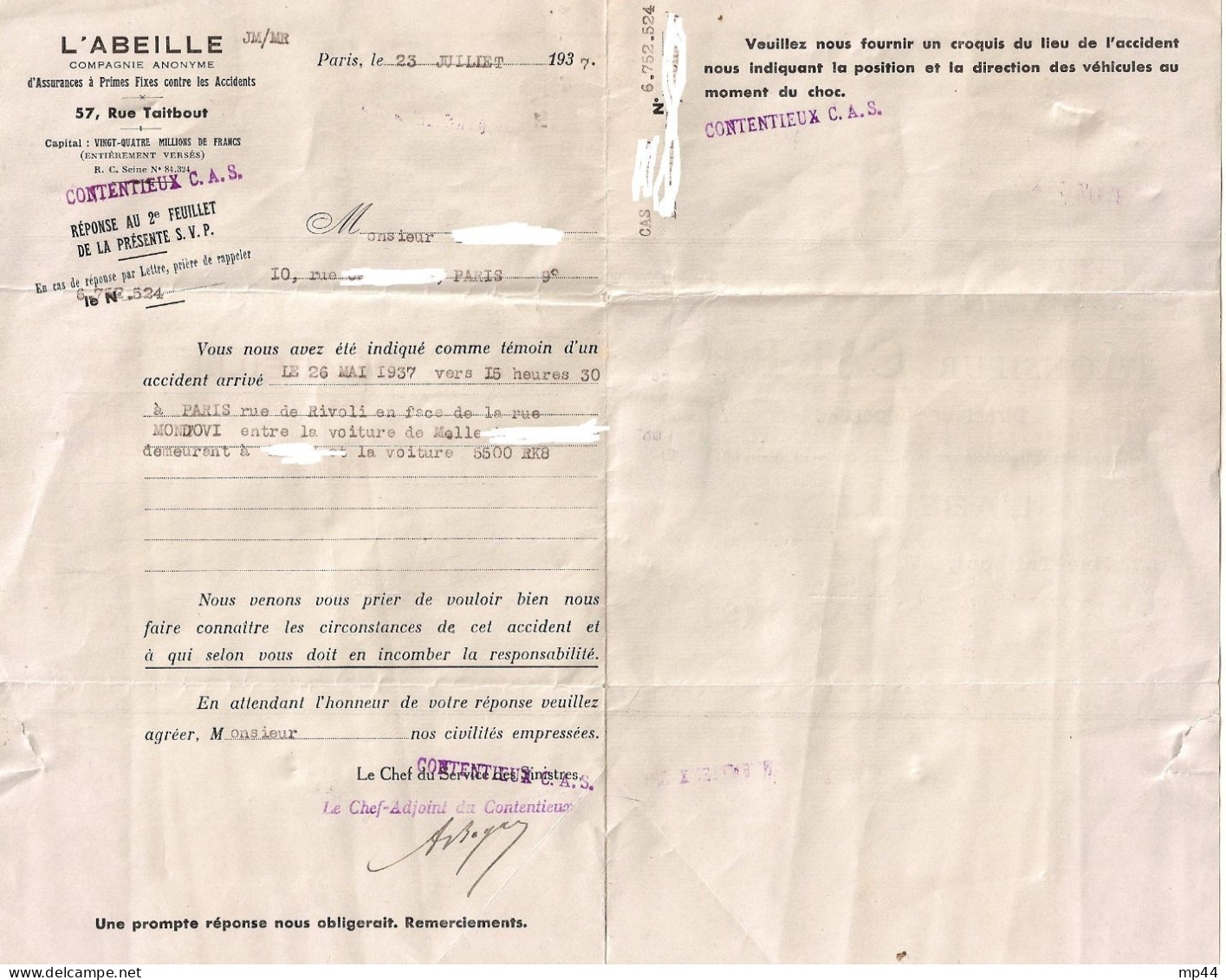 1E9 --- Assurances L'ABEILLE EMA Et Perforation VA Thème - Storia Postale