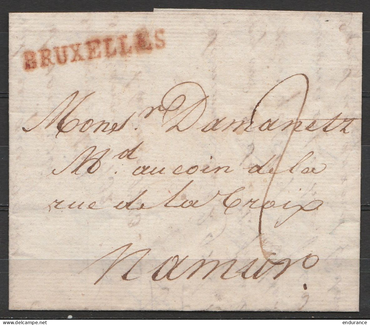 L. Datée 9 Février 1796 De BRUXELLES Pour NAMUR - Griffe "BRUXELLES" - Port "2" - 1794-1814 (Periodo Francese)
