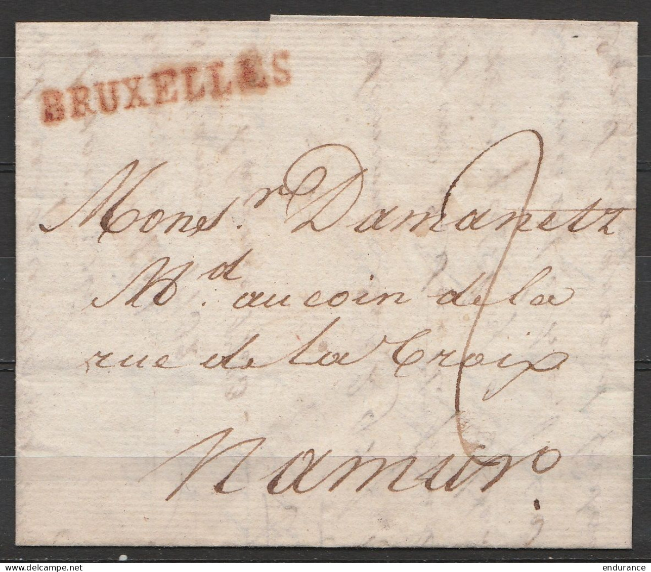 L. Datée 9 Février 1796 De BRUXELLES Pour NAMUR - Griffe "BRUXELLES" - Port "2" - 1794-1814 (Période Française)