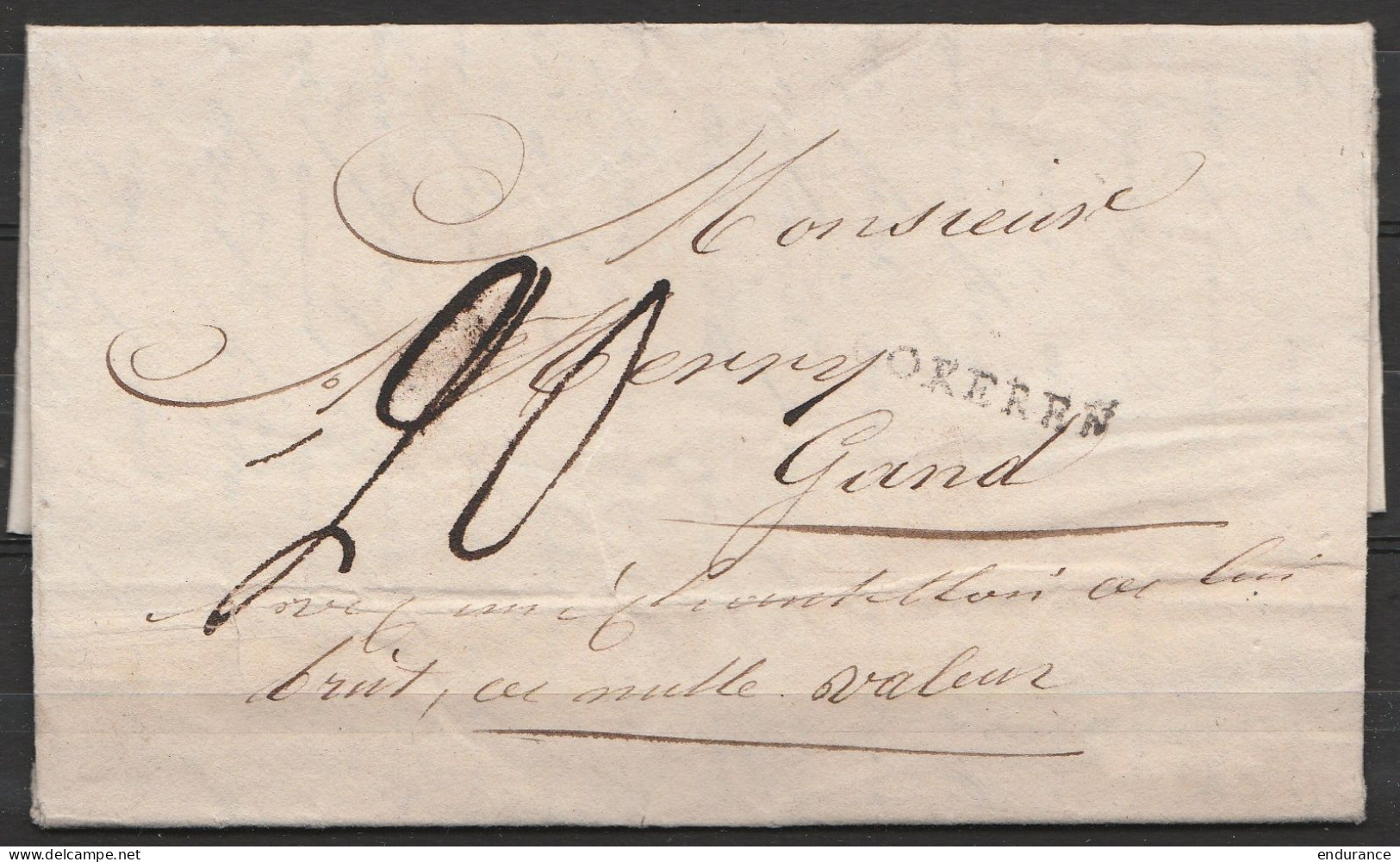 L. Datée 28 Mai 1828 De LOKEREN Pour GAND - Griffe "LOKEREN" - Port "20" Man. "……….nulle Valeur" ? - 1815-1830 (Holländische Periode)