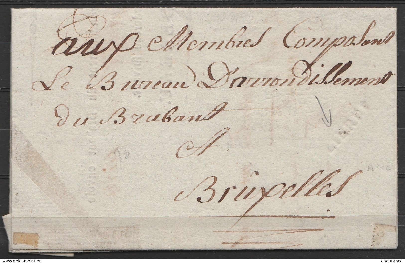 L. Dateé 3 Prairial An 4 (1796) De BRUXELLES Pour EV - Marque En Creux "LIERRE" - 1794-1814 (Periodo Frances)