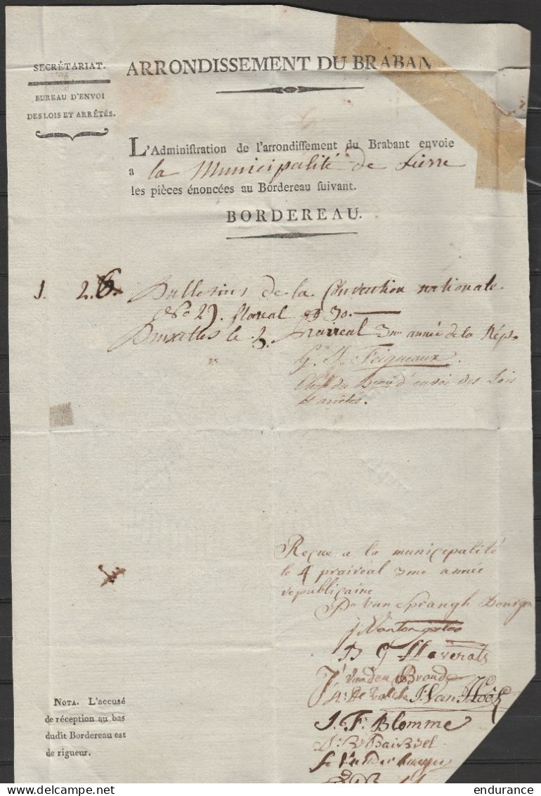 L. Dateé 3 Prairial An 4 (1796) De BRUXELLES Pour EV - Marque En Creux "LIERRE" - 1794-1814 (Période Française)