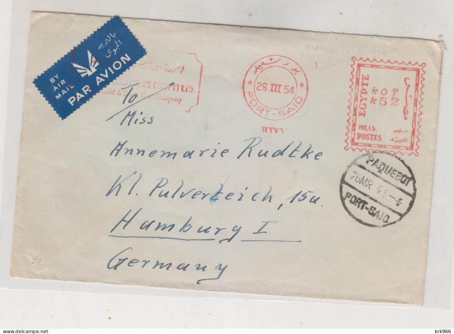 EGYPT 1954 PORT SAID Airmail Cover To Germany Meter Stamp - Covers & Documents