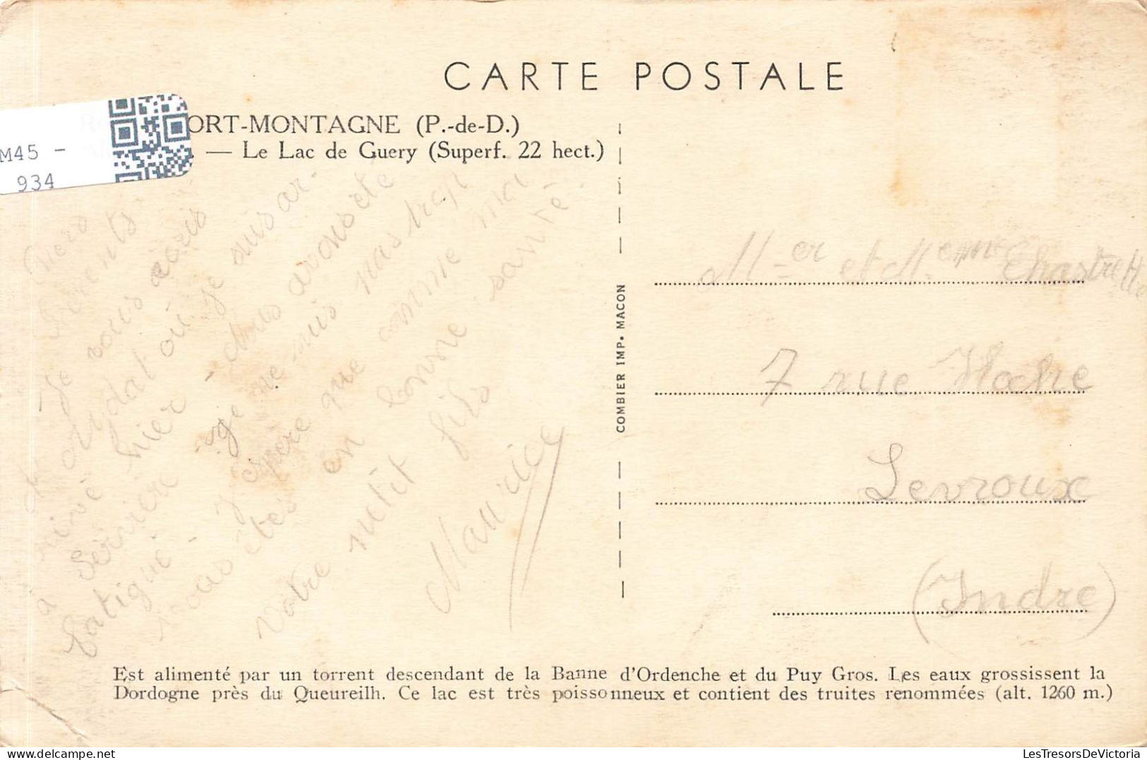 FRANCE - ?fort Montagne ( P De D ) - Vue Sur Le Lac De Guery (Super 22 Hect)  - Carte Postale Ancienne - Autres & Non Classés