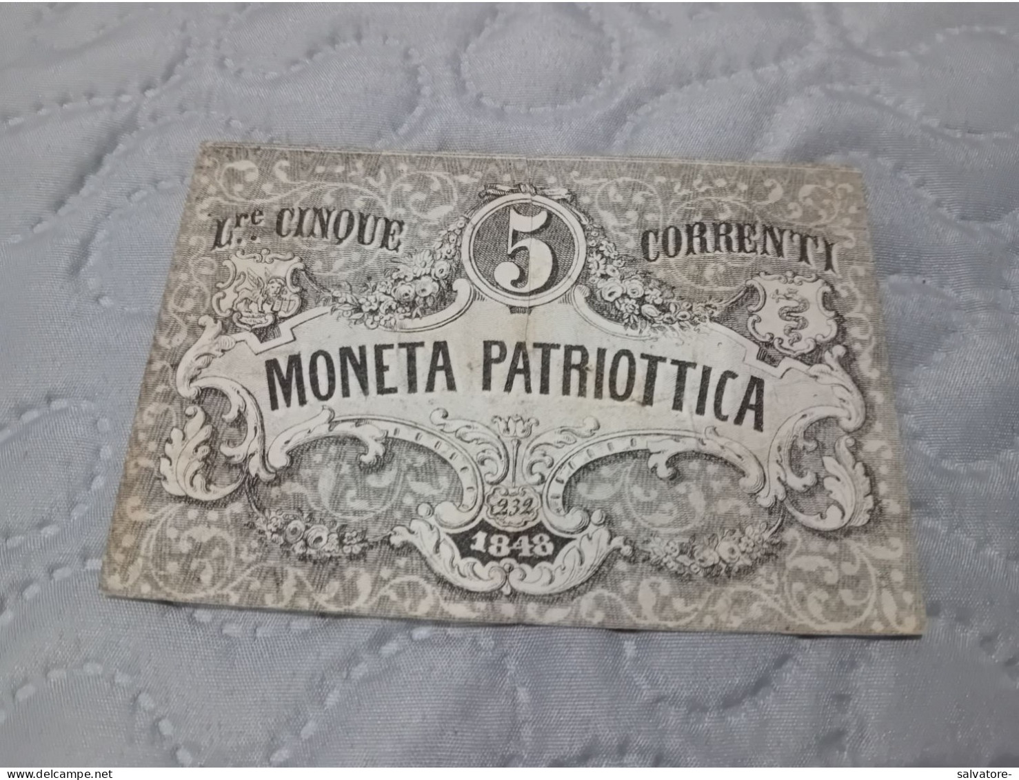 MONETA PATRIOTTICA LIRE 5 - 1848 - [ 4] Voorlopige Uitgaven