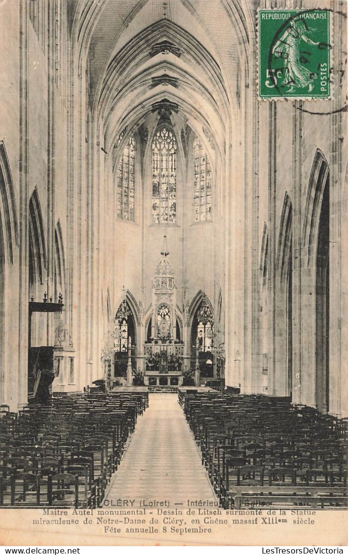 FRANCE - Cléry (Loiret) - Vue De L'intérieur De L'église - Maître Autel Monumental - Carte Postale Ancienne - Orleans
