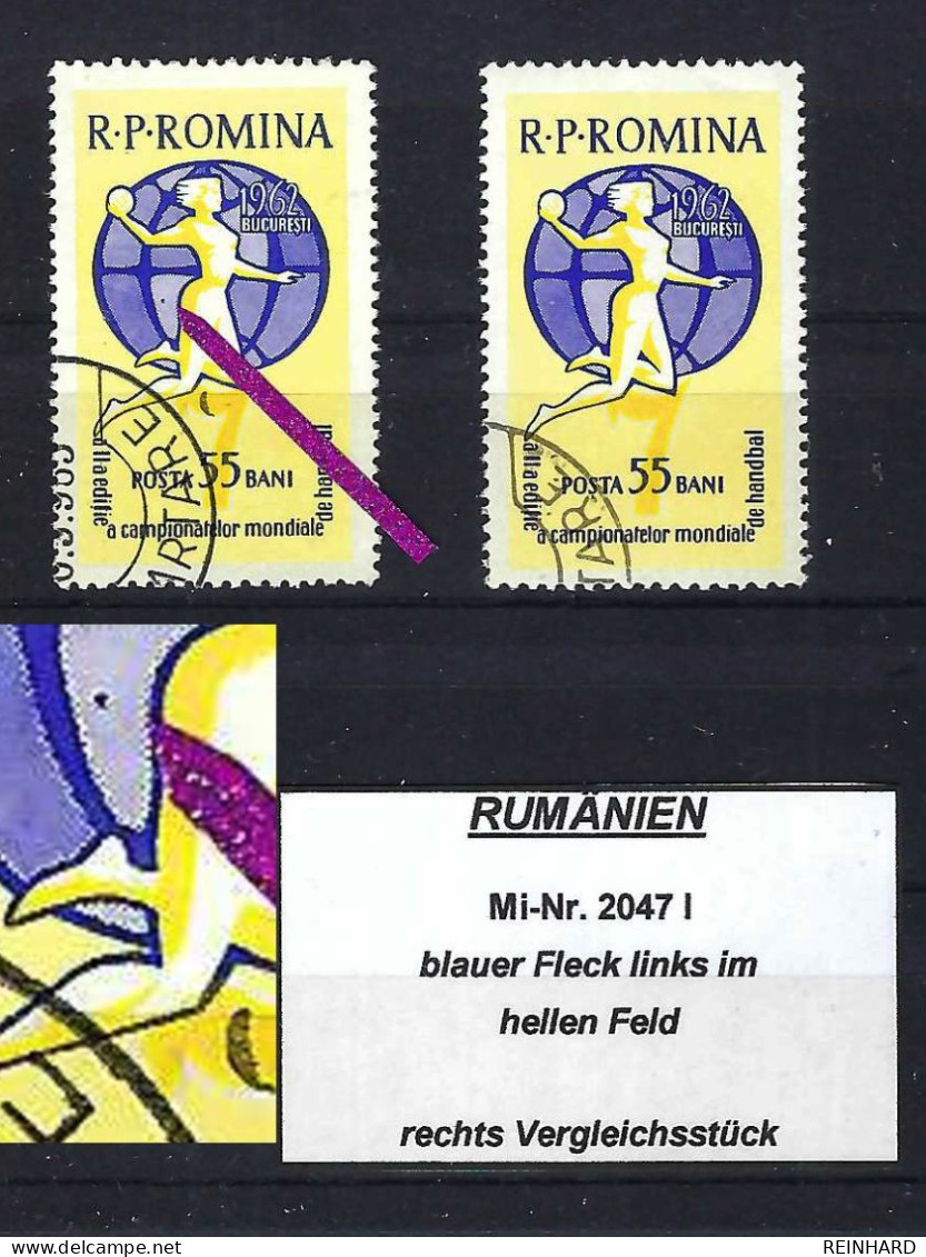 RUMÄNIEN Mi-Nr. 2047 I Plattenfehler Handball, Frauen Feldball, Weltmeisterschaft Bukarest Gestempelt-siehe Beschreibung - Varietà & Curiosità