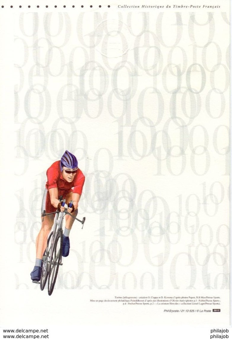" 100ème TOUR DE FRANCE " Sur Document Philatélique Officiel 1er Jour De 4 Pages De 2013. N° YT F4755 Parfait état. DPO - Ciclismo