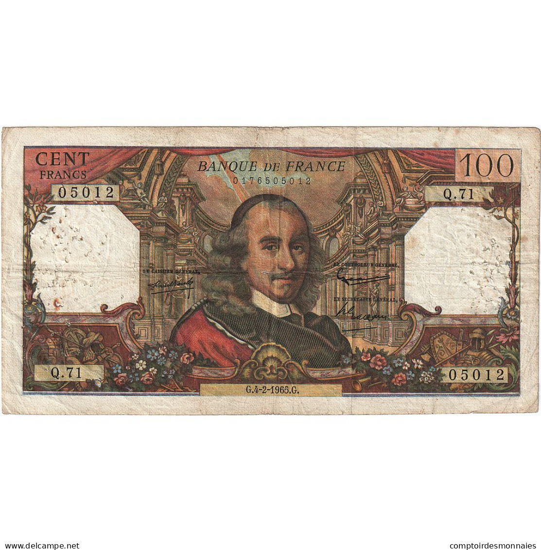 France, 100 Francs, Corneille, 1965, Q.71, TB+, Fayette:65.6, KM:149a - 100 F 1964-1979 ''Corneille''