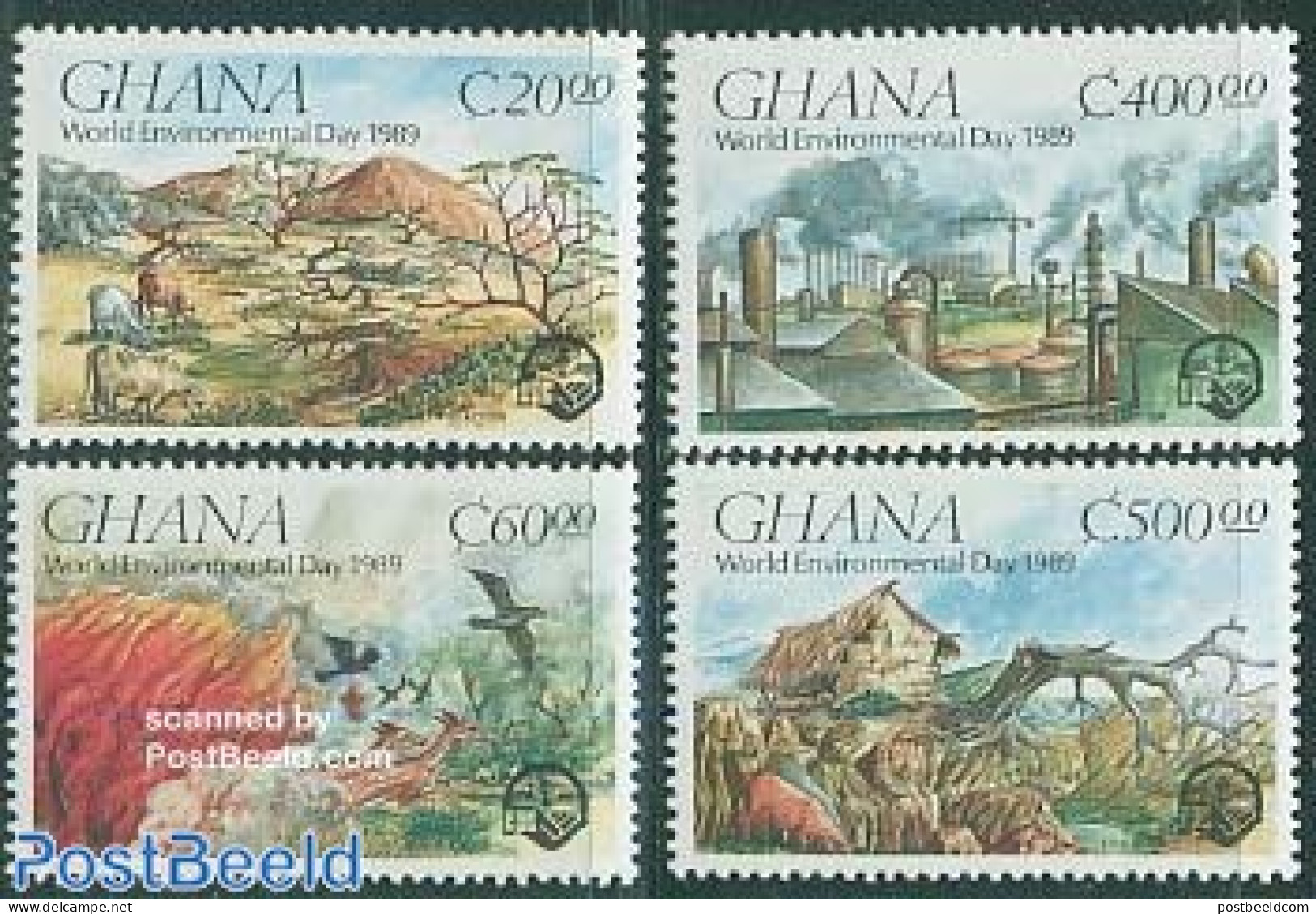 Ghana 1989 Environment Day 4v, Mint NH, Nature - Transport - Environment - Fire Fighters & Prevention - Milieubescherming & Klimaat