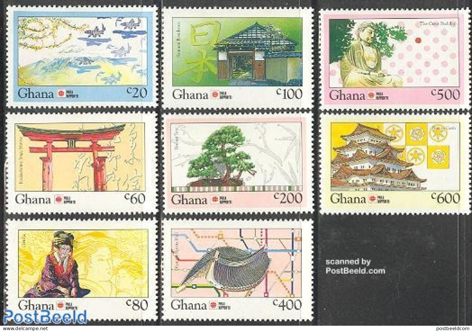 Ghana 1992 Philanippon 8v, Mint NH, Nature - Various - Trees & Forests - Maps - Castles & Fortifications - Sculpture - Rotary, Lions Club