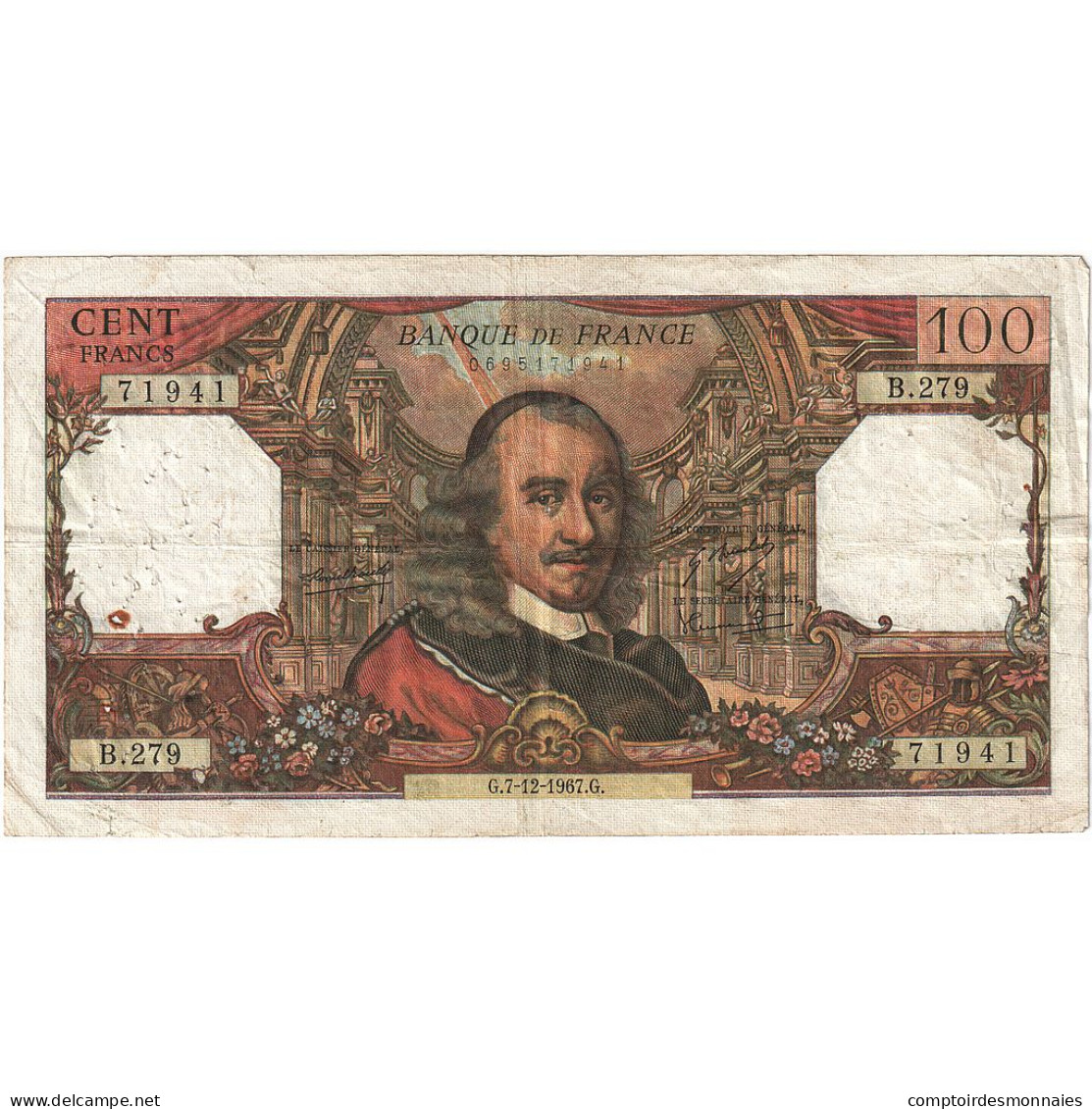 France, 100 Francs, Corneille, 1967, B.279, TB, Fayette:65.19, KM:154g - 100 F 1964-1979 ''Corneille''