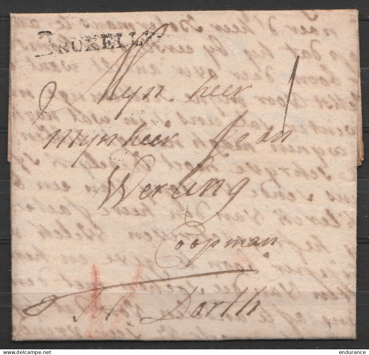 L. Datée 20 Juillet 1752 De BRUSSEL Pour DORTH (Pays-Bas) - Griffe "BRUXELLES" - Port "I" Et "II" - 1714-1794 (Oesterreichische Niederlande)