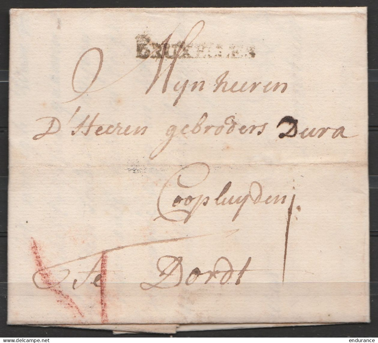 L. Datée 10 May 1756 De BRUSSEL Pour DORTH (Pays-Bas) - Port "I à La Plume & "II" à La Craie - 1714-1794 (Pays-Bas Autrichiens)