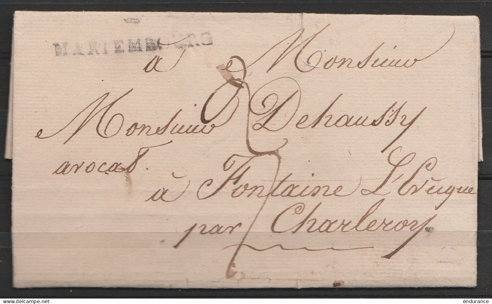 L. Datée 12 Juin 1824 De DOURBES Pour FONTAINE L'EVEQUE Par Charleroy - Griffe Gratée "MARIEMBOURG" - Port "3" - 1815-1830 (Période Hollandaise)