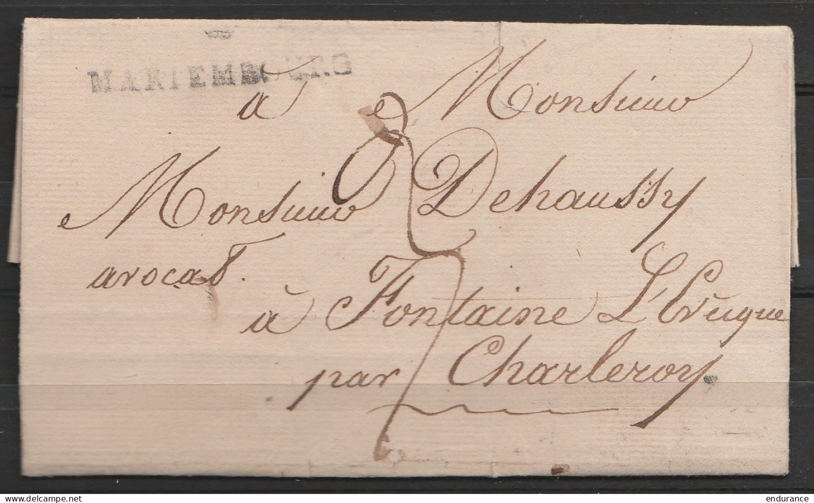 L. Datée 12 Juin 1824 De DOURBES Pour FONTAINE L'EVEQUE Par Charleroy - Griffe Gratée "MARIEMBOURG" - Port "3" - 1815-1830 (Periodo Olandese)