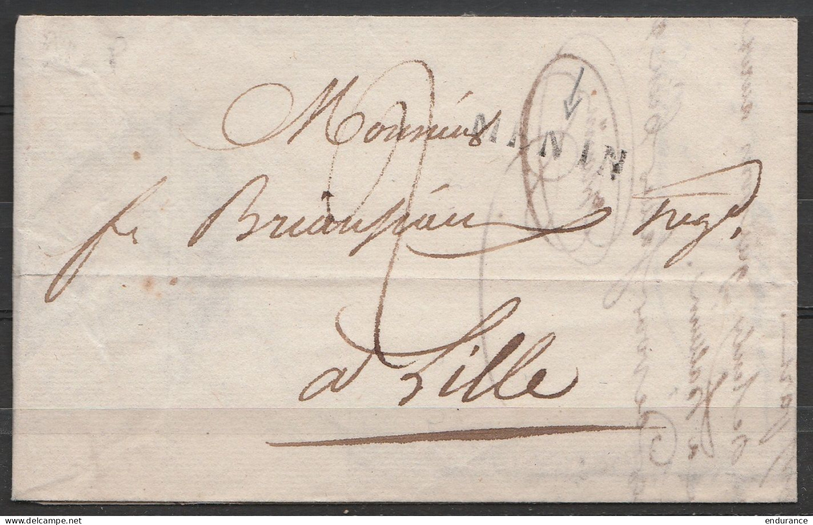 L. Datée 18 Mars 1816 De MENIN Pour LILLE - Griffe "MENIN" - Port "2" - 1815-1830 (Periodo Olandese)