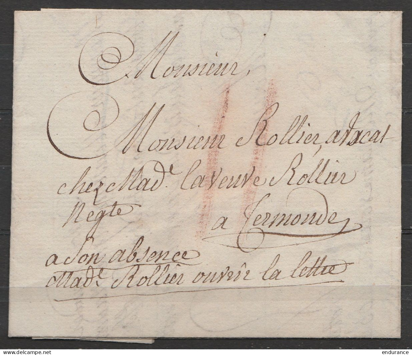 L. Datée 11 Octobre 1806 De GAND Pour Avocat à TERMONDE - Man "en Son Absence Madame Rollier Ouvrir La Lettre" - Port "I - 1794-1814 (Periodo Francese)