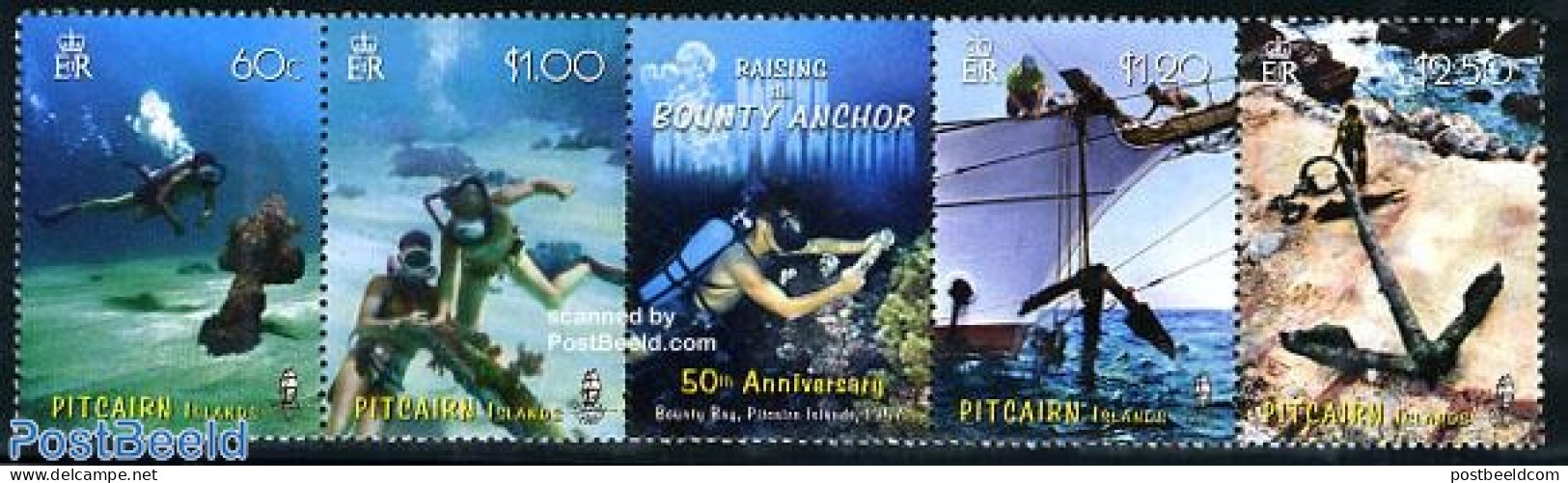 Pitcairn Islands 2007 Bounty Anchor, Diving 5v [::::], Mint NH, Sport - Transport - Diving - Ships And Boats - Plongée
