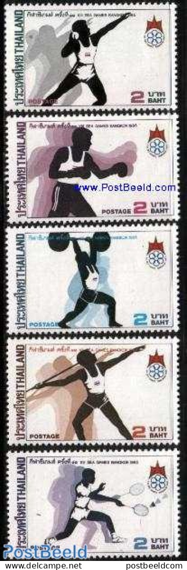 Thailand 1985 South East Asian Games 5v, Mint NH, Sport - Badminton - Sport (other And Mixed) - Tennis - Weightlifting - Badminton