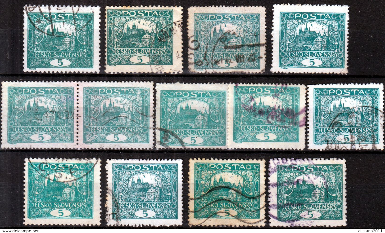 ⁕ Czechoslovakia 1919/20 ⁕ Hradcany 5 H. Mi.24 ⁕ 13v Used / Shades / Different Perf. - Used Stamps