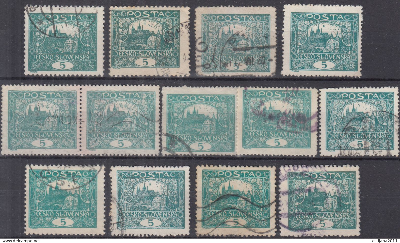 ⁕ Czechoslovakia 1919/20 ⁕ Hradcany 5 H. Mi.24 ⁕ 13v Used / Shades / Different Perf. - Oblitérés