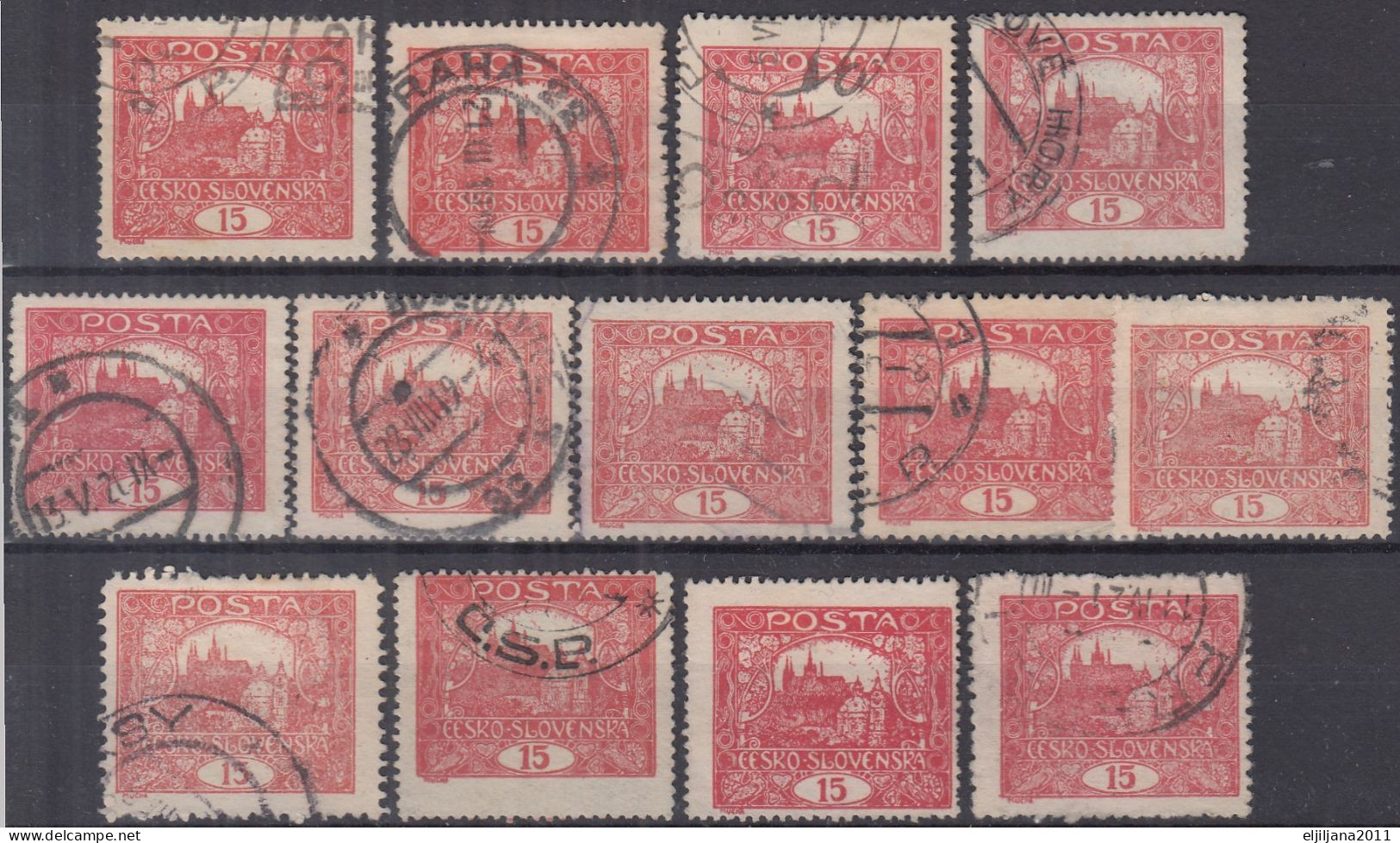 ⁕ Czechoslovakia 1919/20 ⁕ Hradcany 15 H. Mi.26 ⁕ 13v Used / Shades / Different Perf. - Gebraucht