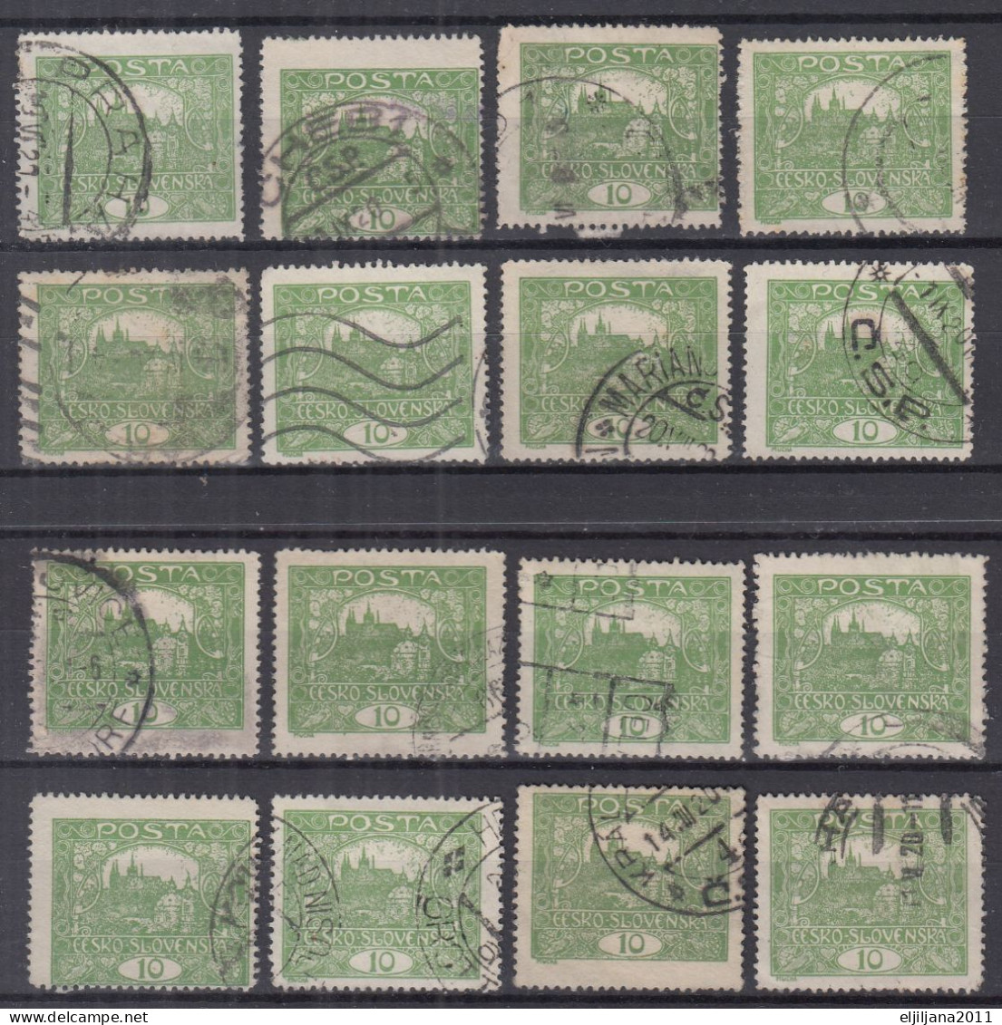 ⁕ Czechoslovakia 1919/20 ⁕ Hradcany 10 H. Mi.25 ⁕ 16v Used / Shades / Unchecked Perf. - Used Stamps