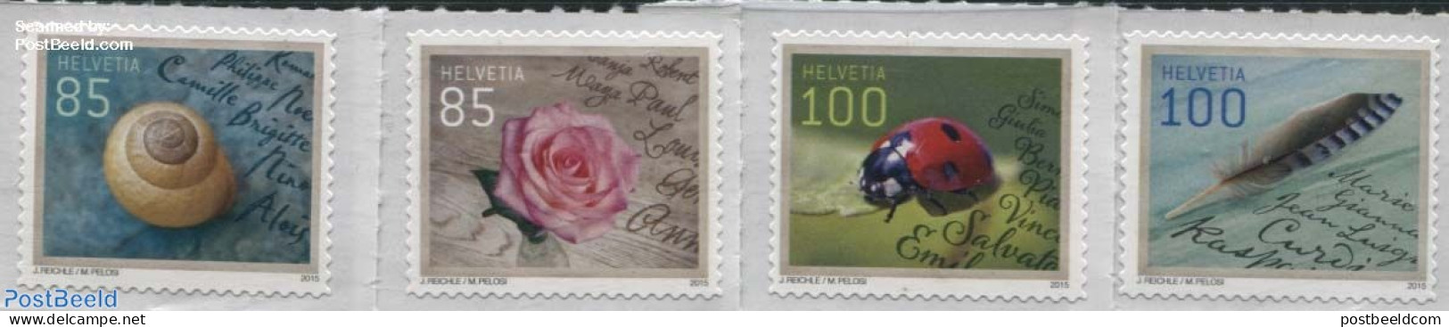 Switzerland 2015 Greeting Stamps 4v S-a, Mint NH, Nature - Various - Flowers & Plants - Insects - Roses - Shells & Cru.. - Neufs