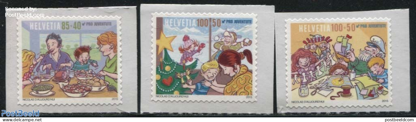 Switzerland 2015 Pro Juventute, Family Rituals 3v S-a, Mint NH, Health - Religion - Transport - Food & Drink - Christm.. - Ungebraucht