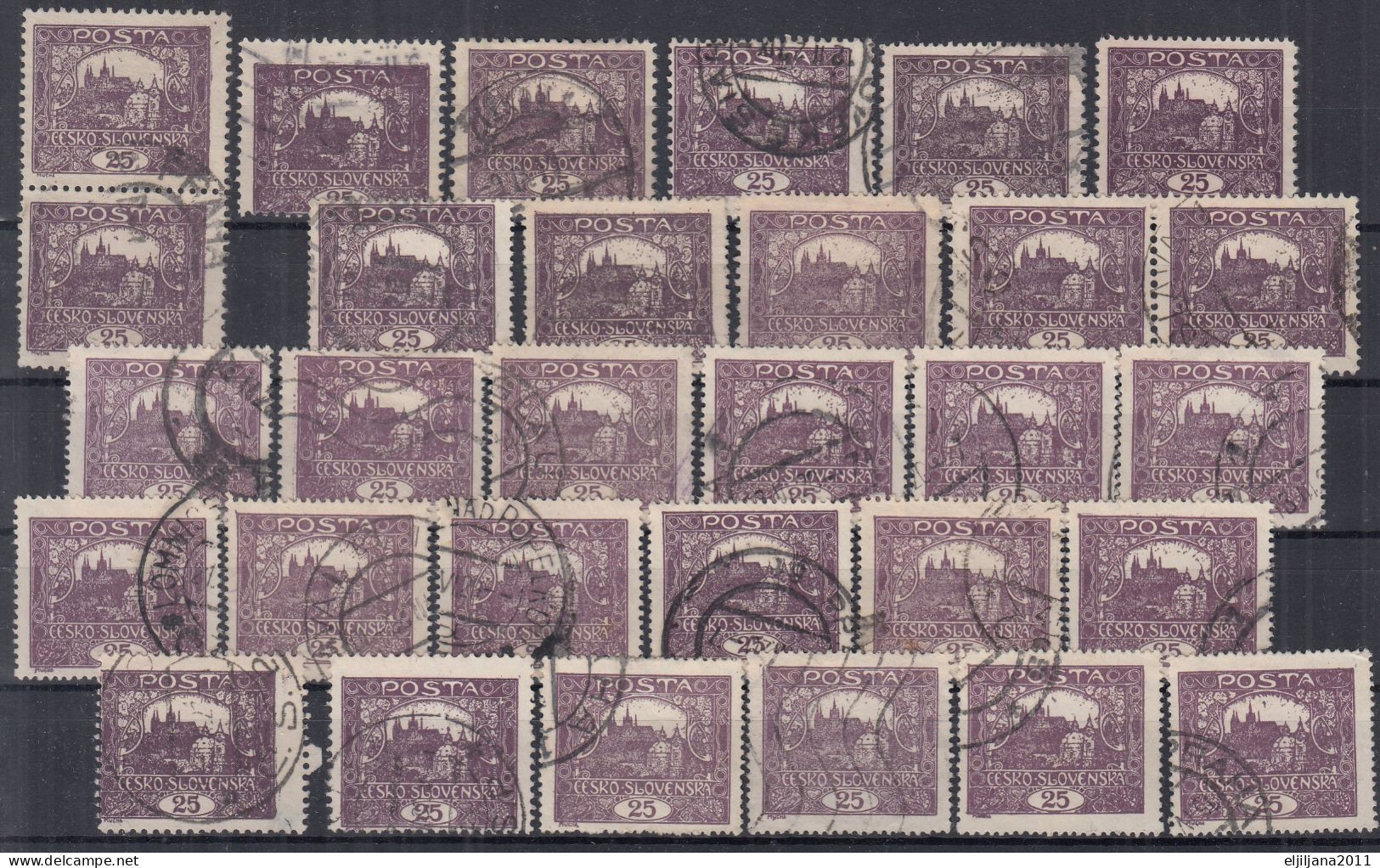 ⁕ Czechoslovakia 1919/20 ⁕ Hradcany 25 H. Mi.28 ⁕ 60v Used / Shades / Errors / Unchecked Perf. - Gebraucht