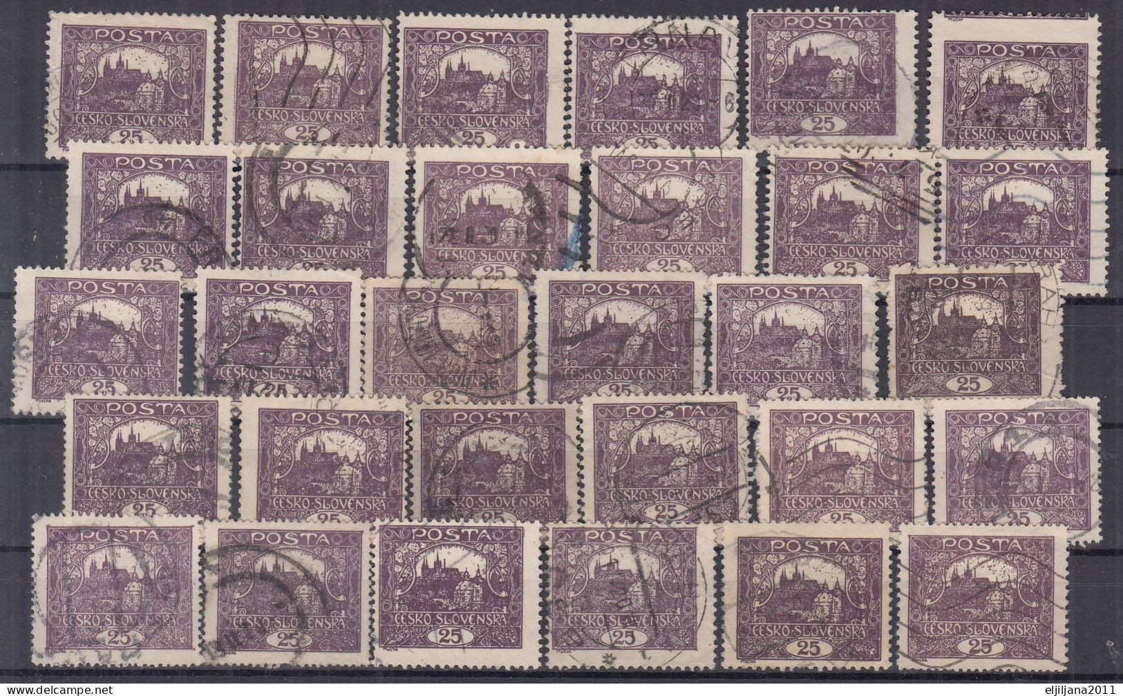 ⁕ Czechoslovakia 1919/20 ⁕ Hradcany 25 H. Mi.28 ⁕ 60v Used / Shades / Errors / Unchecked Perf. - Gebraucht