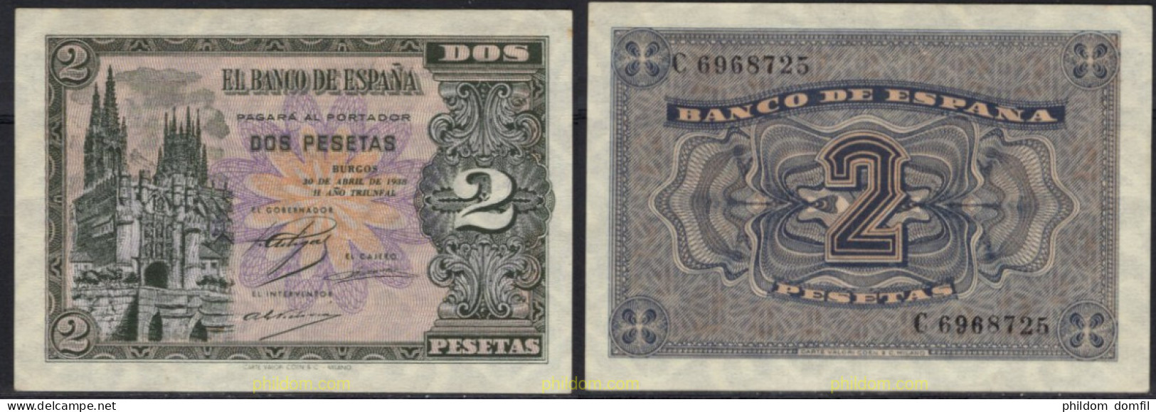 8420 ESPAÑA 1938 2 PESETAS ESTADO ESPAÑOL 30 DE ABRIL DE 1938 - Andere & Zonder Classificatie