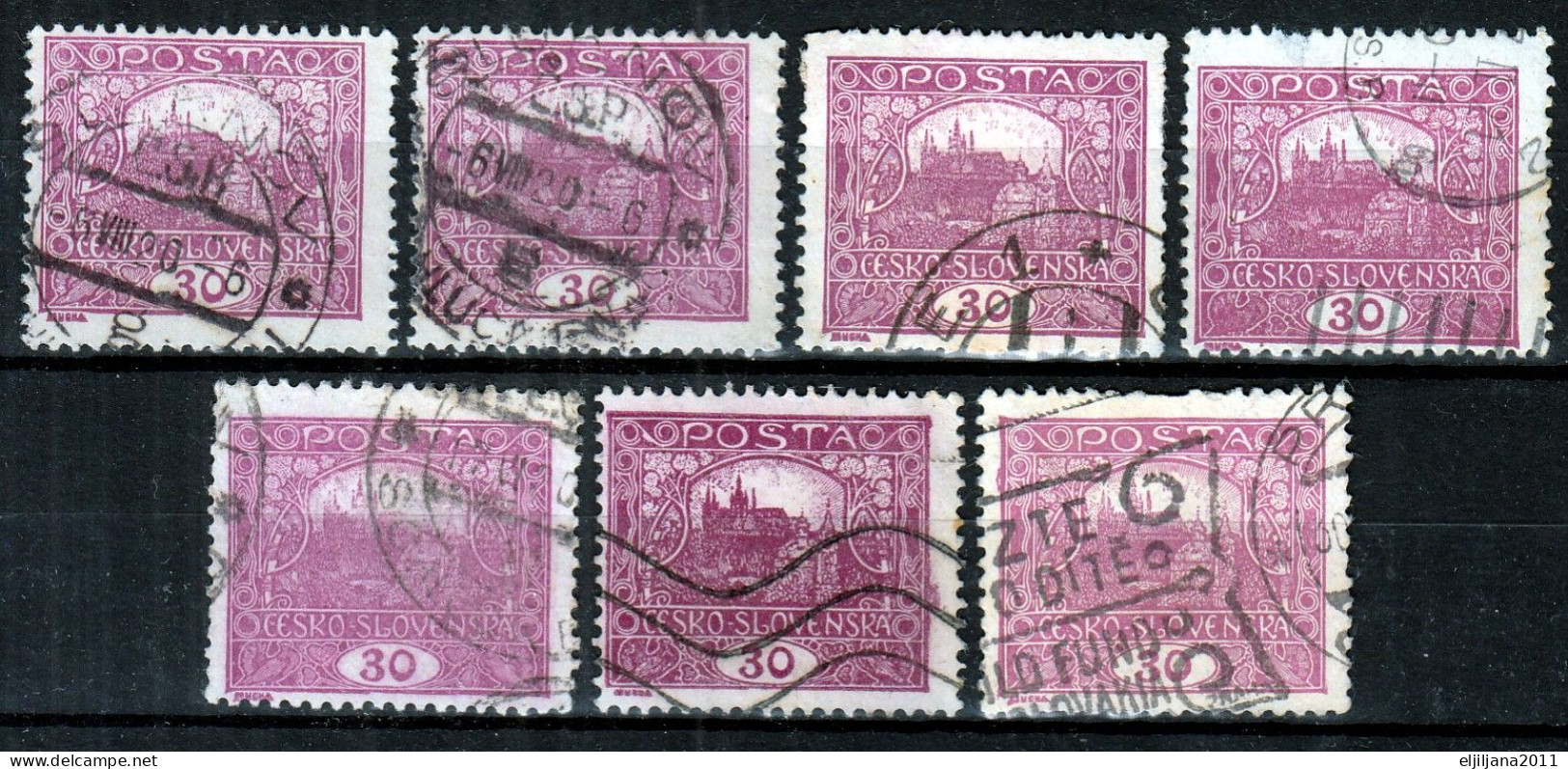 ⁕ Czechoslovakia 1919/20 ⁕ Hradcany 30 H. Mi.29 ⁕ 7v Used / Shades / Unchecked Perf. - Usati