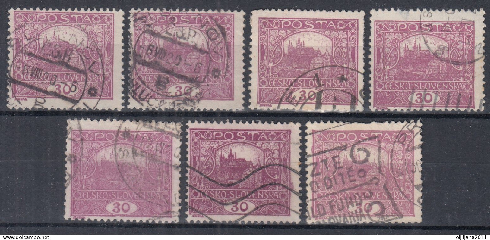 ⁕ Czechoslovakia 1919/20 ⁕ Hradcany 30 H. Mi.29 ⁕ 7v Used / Shades / Unchecked Perf. - Usados