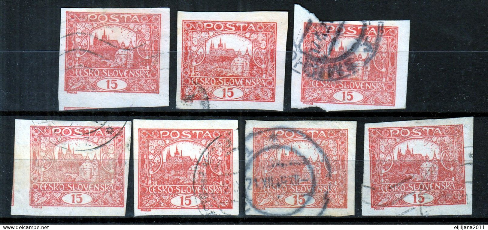 ⁕ Czechoslovakia 1919/20 ⁕ Hradcany 15 H. Mi.26 ⁕ 7v Used / Shades /  Imperf. - Gebruikt