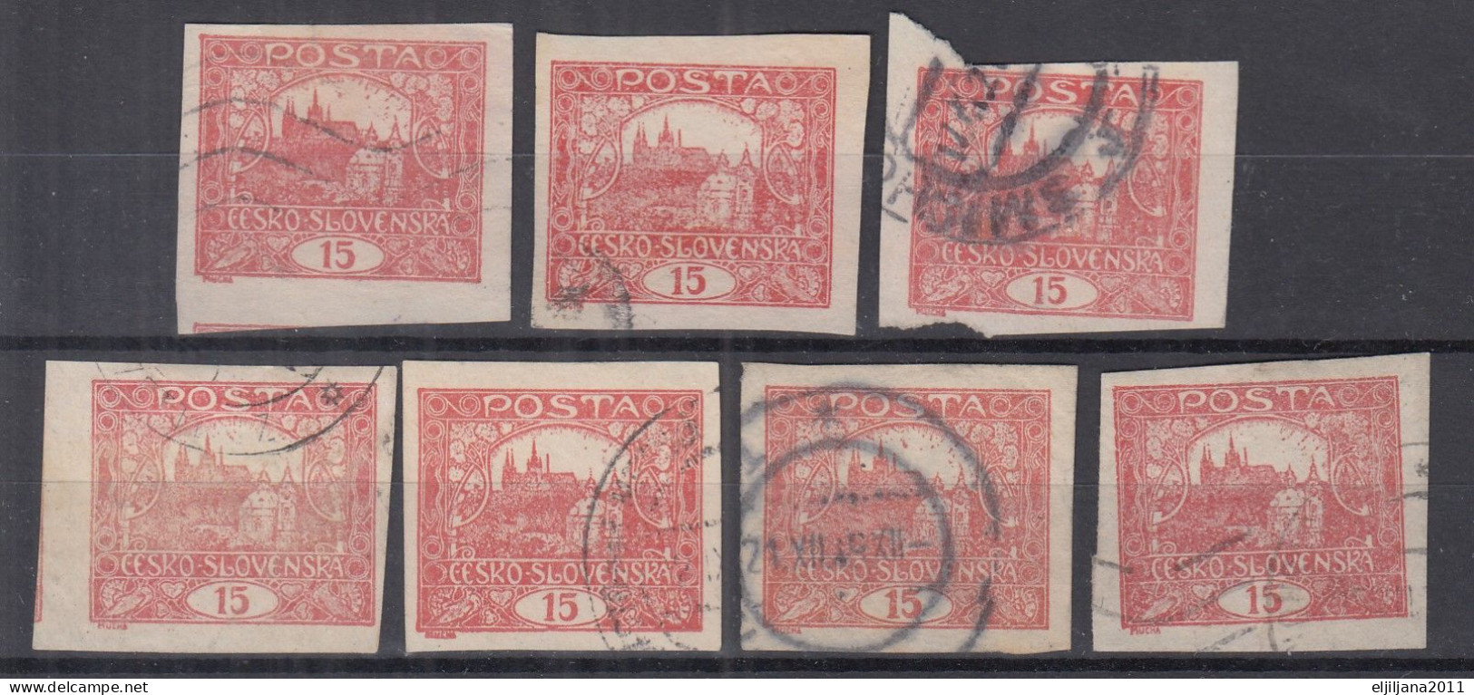 ⁕ Czechoslovakia 1919/20 ⁕ Hradcany 15 H. Mi.26 ⁕ 7v Used / Shades /  Imperf. - Used Stamps
