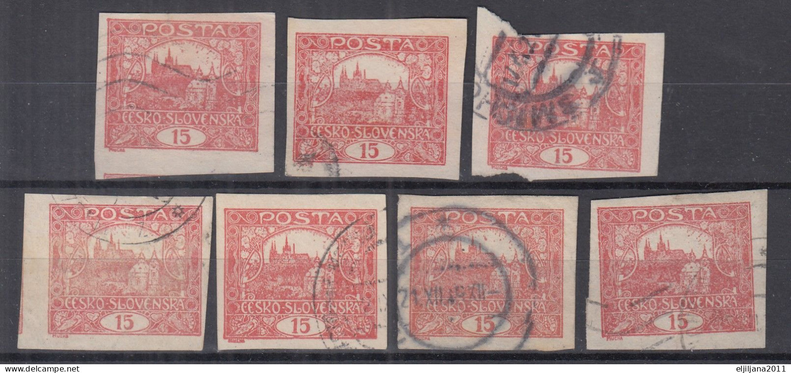 ⁕ Czechoslovakia 1919/20 ⁕ Hradcany 15 H. Mi.26 ⁕ 7v Used / Shades /  Imperf. - Gebruikt