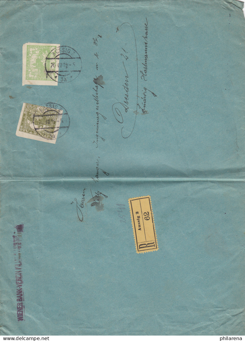 Einschreiben Aussig 1919 Nach Dresden, Wiener Bank Verein - Autres & Non Classés