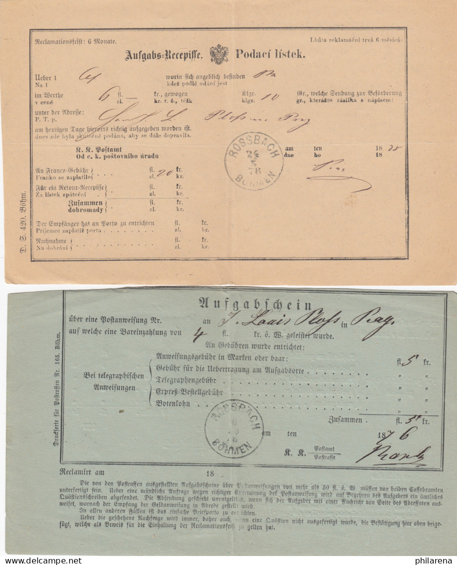 1876/77: 15x Rossbach/Böhmen, Aufgabe Bescheinigung, Aufgabeschein - Autres & Non Classés