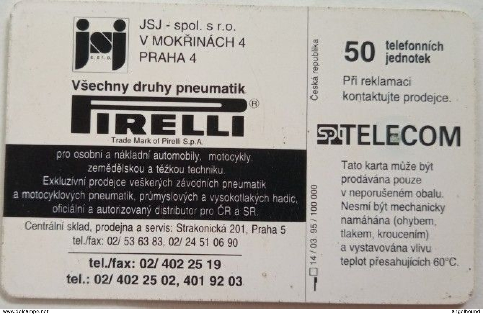 Czech Republic 50 Units Chip Card - Promotion - Pirelli - Tchéquie