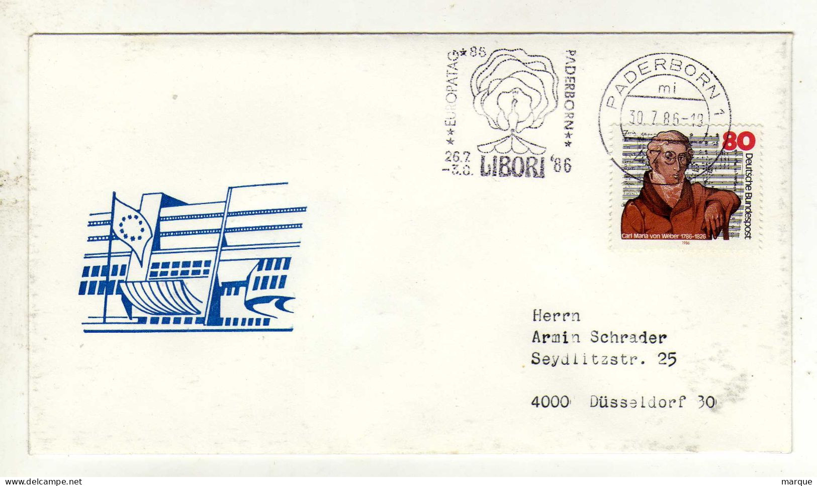 Enveloppe 1er Jour ALLEMAGNE DEUTSCHE BUNDESPOST Oblitération 4790 PADERBORN 1 30/07/1986 - 1981-1990