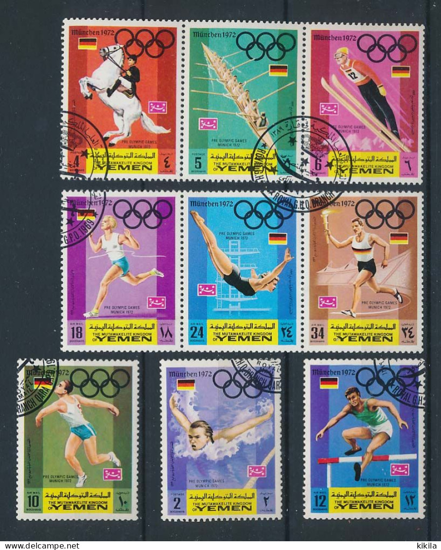 9 Timbres Oblitérés THE MUTAWAKELITE KINGDOM OF YEMEN X-13 XX° Jeux Olympiques D'été MUNICH 1972 - Summer 1972: Munich