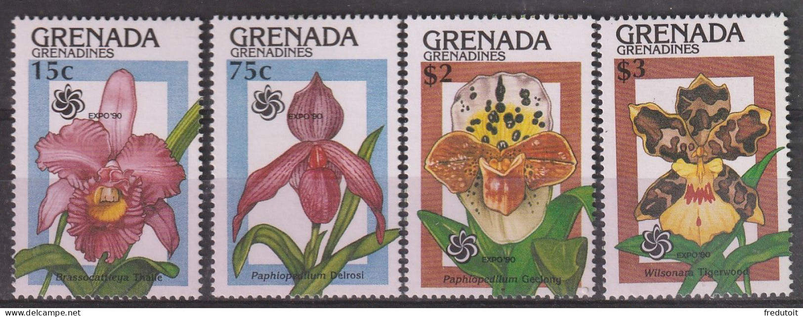 GRENADINES - N°1091/4 ** (1990) Fleurs : Orchidées - Grenade (1974-...)