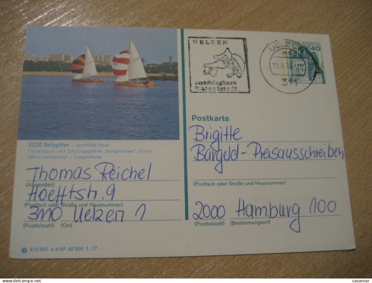 UELZEN 1977 To Hamburg Owl Hibou Cancel SALZGITTER Postal Stationery Card GERMANY Chouette - Hiboux & Chouettes