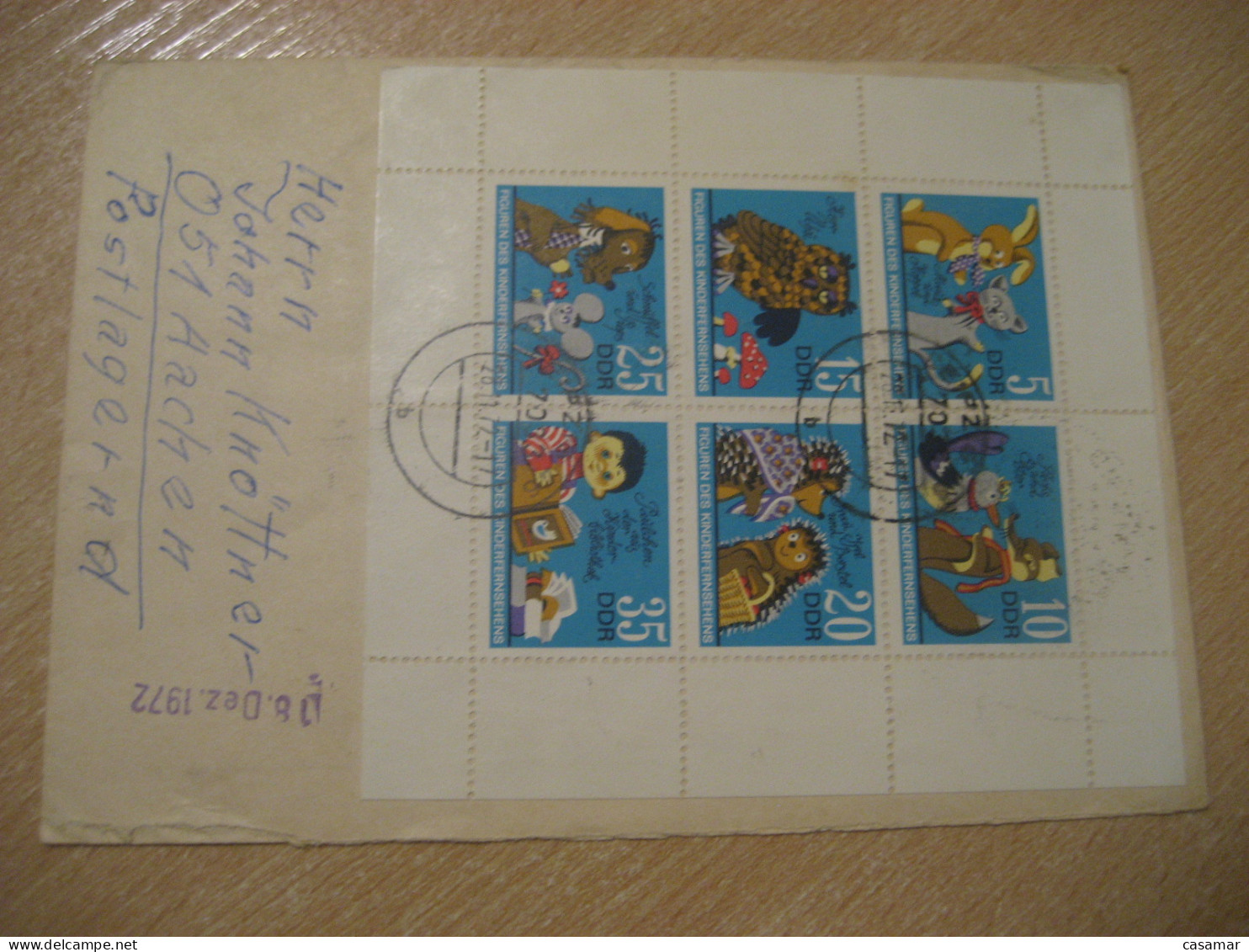 LEIPZIG 1972 To Aachen Fable Storie Legend Owl Hibou Bloc Cancel Cover DDR GERMANY Chouette - Hiboux & Chouettes